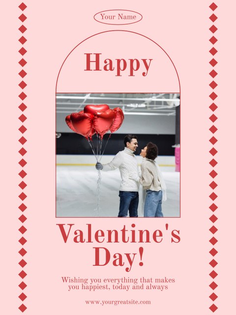 Cute Couple with Balloons on Valentine's Day Poster US Design Template