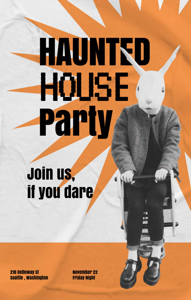 Ontwerpsjabloon van Invitation 4.6x7.2in van Haunted House Party With Scary Rabbit Character