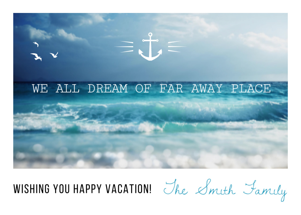 Plantilla de diseño de Far Away Places Vacation Postcard 5x7in 