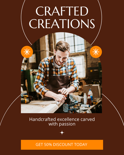 Ad of Crafted Wooden Creations with Carpenter Instagram Post Verticalデザインテンプレート