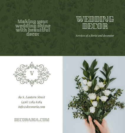 Wedding Festive Decor Offer with Bouquet of Tender Flowers Brochure Din Large Bi-fold Design Template