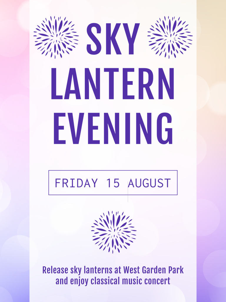 Sky Lanterns Evening Event Announcement on Purple Poster 36x48in Design Template