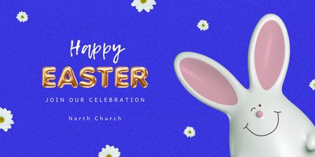 Happy Easter Holiday Celebration With Bunny Character Twitter Design Template