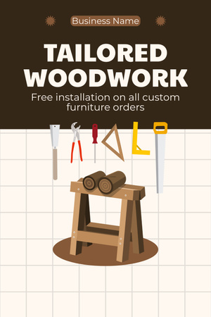 Designvorlage Maßgeschneiderte Holzarbeitsanzeige mit Holzstuhl für Pinterest