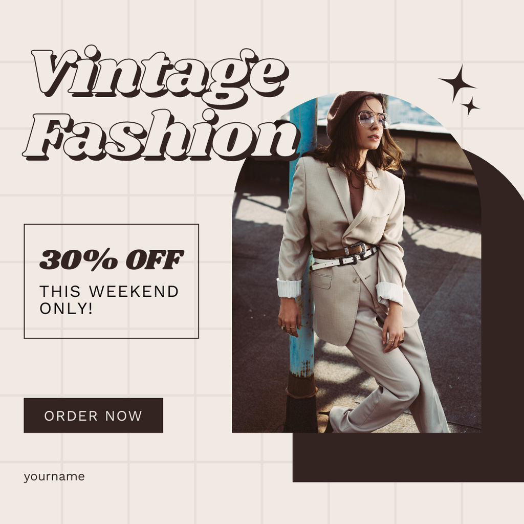 Designvorlage Elegant woman for vintage fashion store für Instagram AD