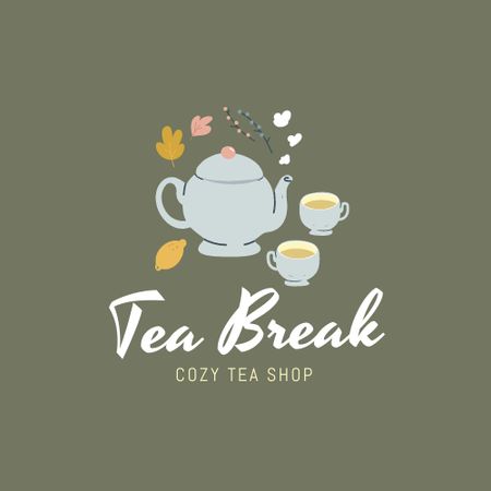 Cafe Ad with Cups and Teapot Logo Design Template
