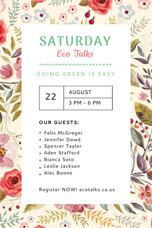 Ecological Event Watercolor Flowers Pattern Flyer 4x6in Design Template