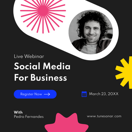 Hosting Live Webinar on Social Media for Business Instagram Design Template
