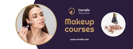 Makeup Courses Annoucement with Woman applying makeup Facebook cover Modelo de Design