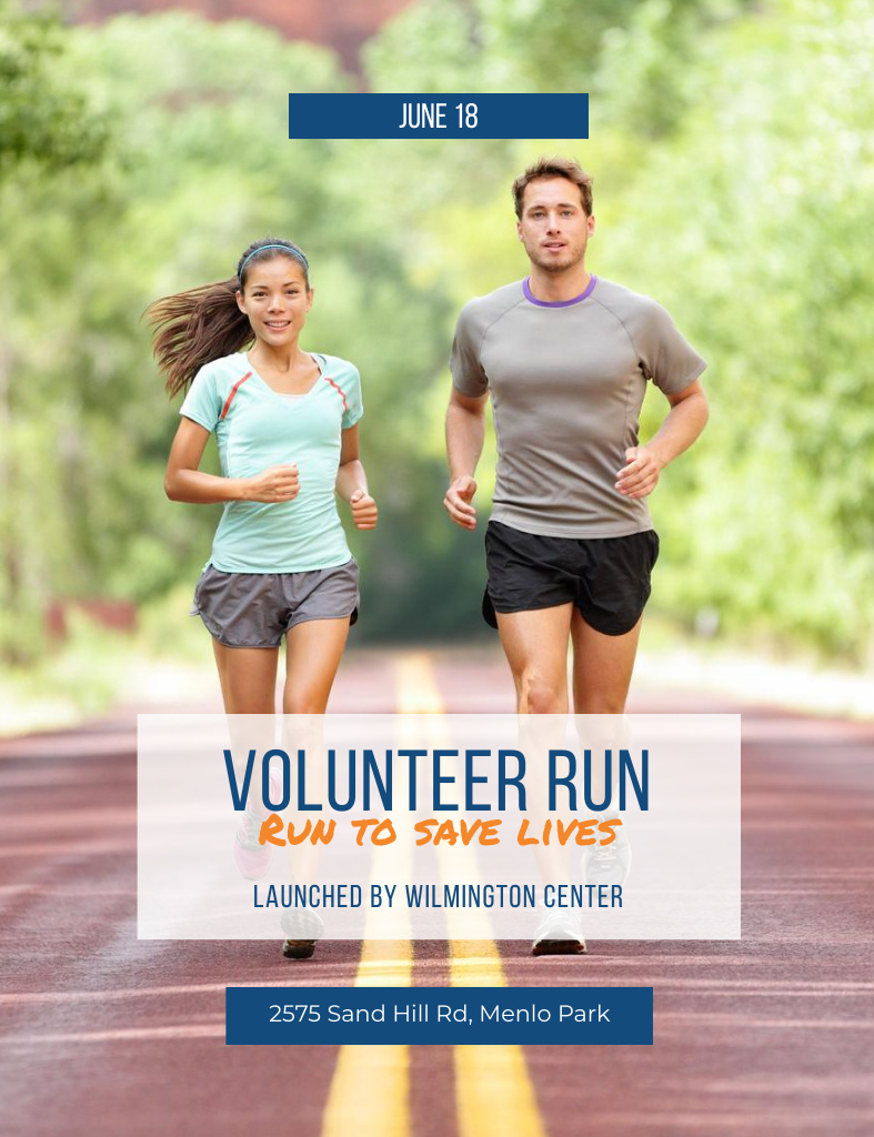 Announcement Of Volunteer Run In Summer Invitation 13.9x10.7cm – шаблон для дизайна