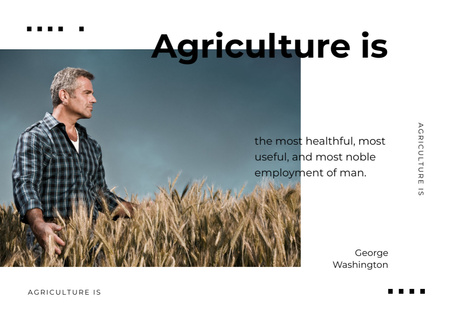 Farmer In Field Of Wheat With Quote About Agriculture Postcard A5 Design Template