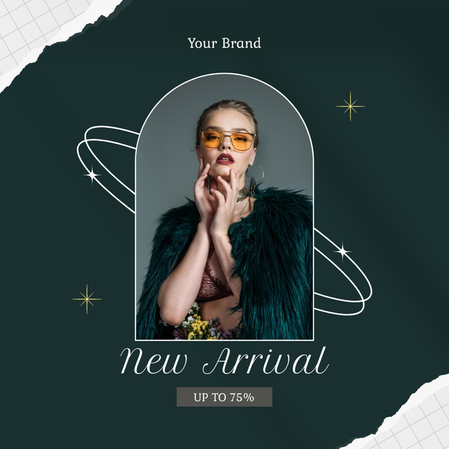 Female Clothes Ad with Girl in Sunglasses Instagram AD Design Template