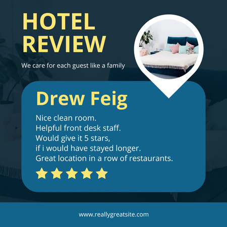 Tourist Review for Hotel with Bedroom Instagram Design Template