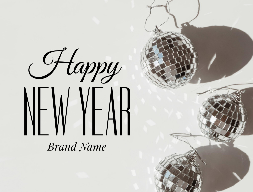 New Year Greeting with Disco Balls Postcard 4.2x5.5in Design Template
