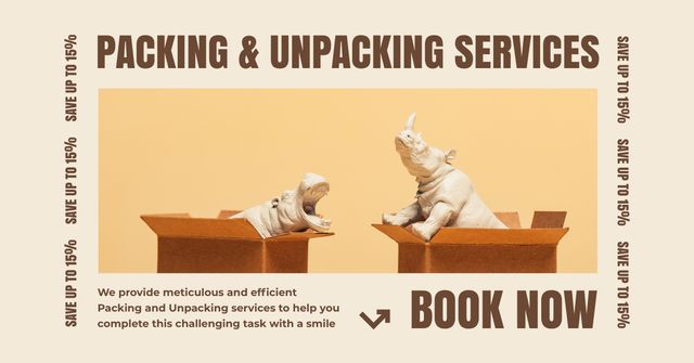 Ad of Packing and Unpacking Services Booking Facebook AD Design Template