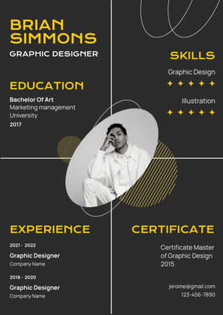 Graphic Designer Skills and Experience on brown Resume Design Template
