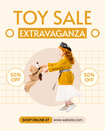 Designvorlage Spielzeugverkauf mit stilvollem kleinen Mädchen für Instagram Post Vertical