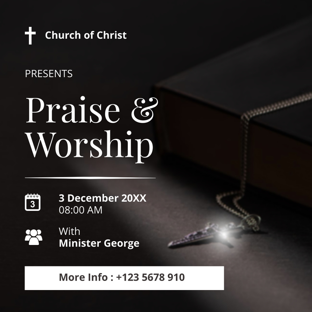Ontwerpsjabloon van Instagram van Praise and Worship in Church