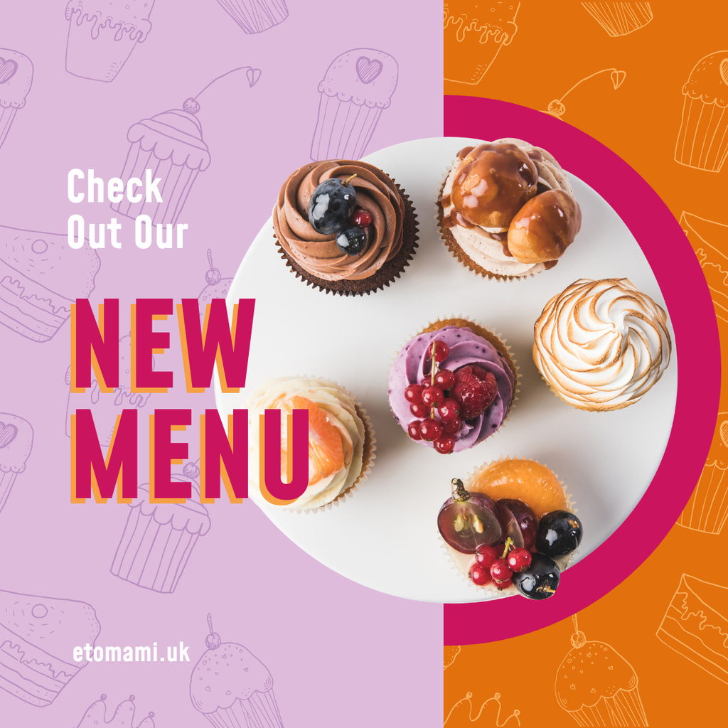 Designvorlage Delicious cupcakes set für Instagram