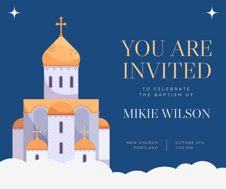 Baptism Celebration Announcement with Church Illustration Facebook Design Template