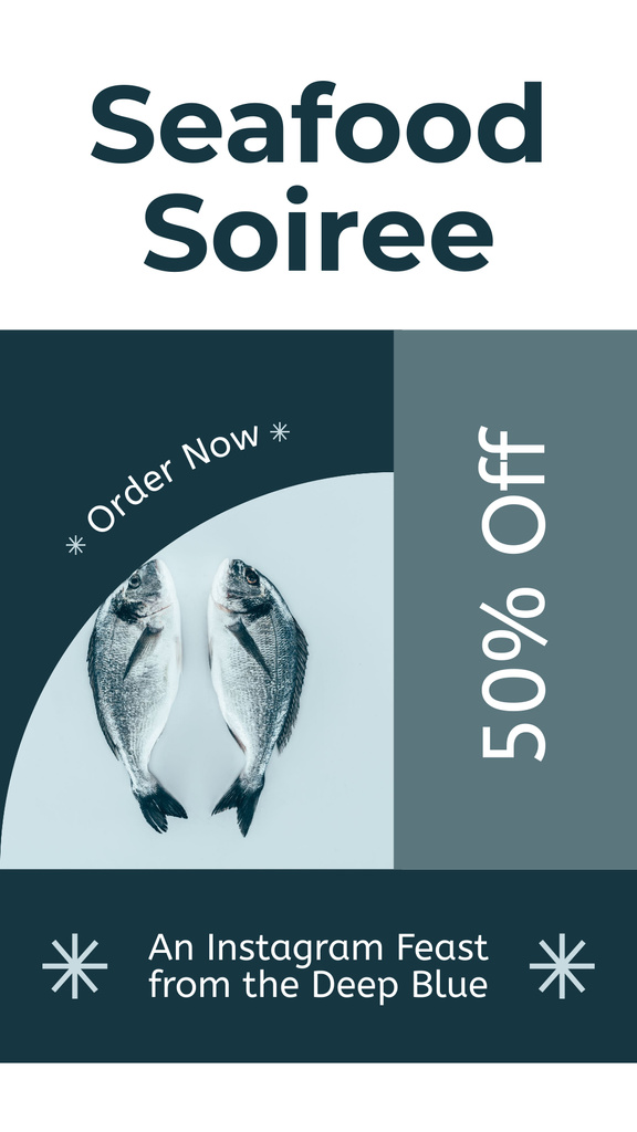 Fish Market Ad with Big Discount on Seafood Instagram Story Πρότυπο σχεδίασης