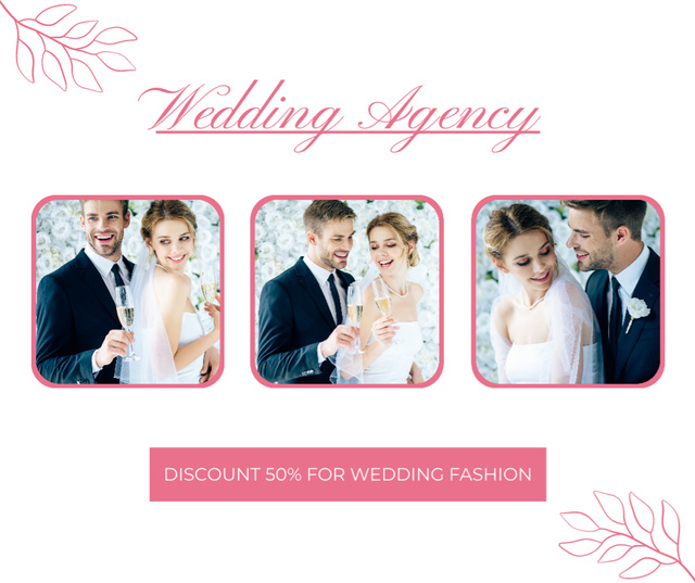 Wedding Agency Ad with Attractive Bride and Handsome Bridegroom Facebook Design Template