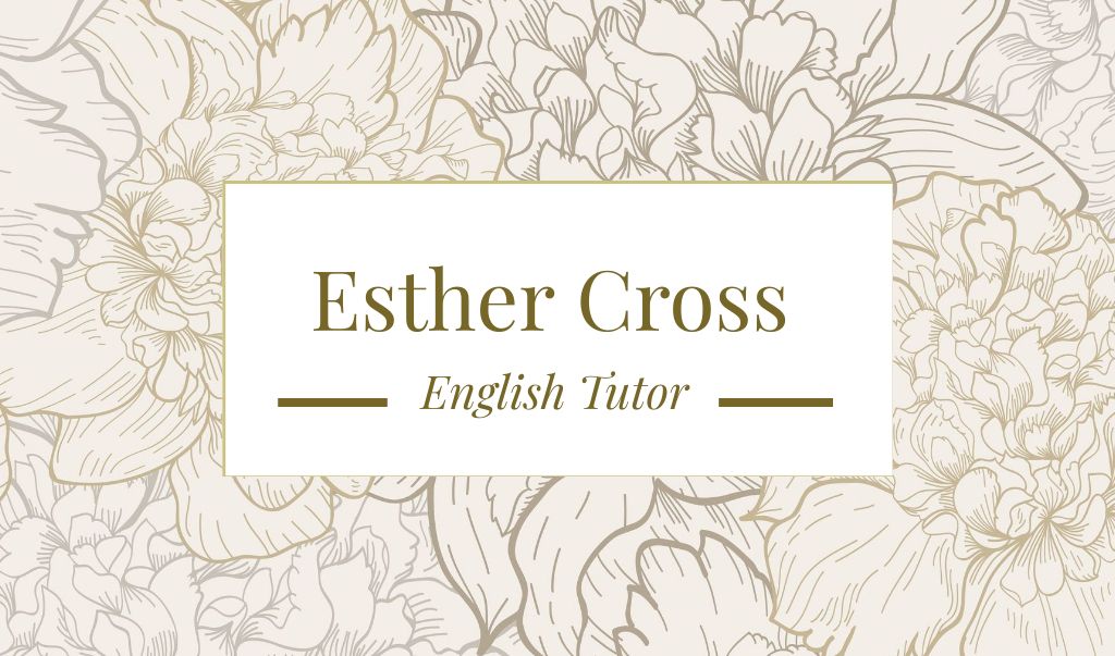 English Tutor Contacts on Floral Pattern Business card Tasarım Şablonu