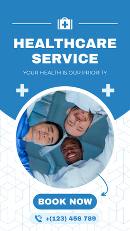Healthcare Services with Diverse Doctors Instagram Story Modelo de Design
