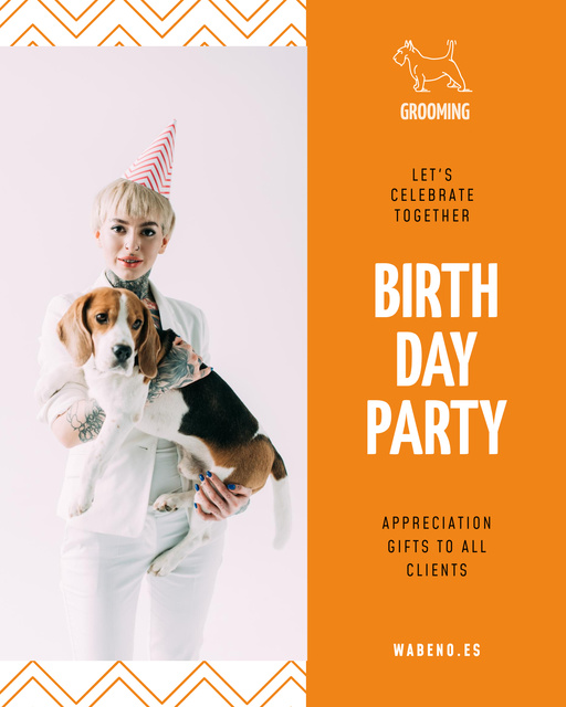 Birthday Party Announcement with Woman and Dog Poster 16x20in Design Template