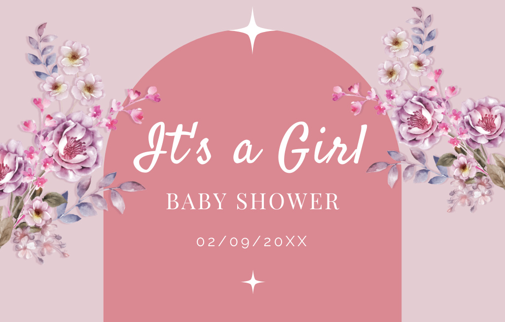 Awesome Baby Shower With Tender Flowers In Pink Invitation 4.6x7.2in Horizontal Tasarım Şablonu