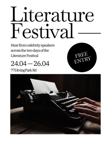 Literature Festival Event Announcement with Free Entry Poster 22x28in Modelo de Design