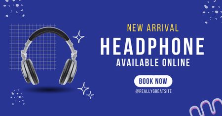 Headphone Sale Announcement on Blue Facebook AD Design Template
