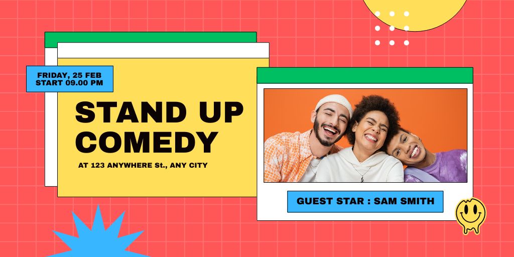 Mixed Race Young People Stand Up Show Announcement Twitter Design Template