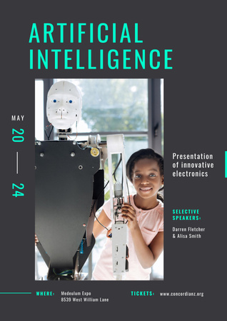 Technológiai csúcs Nő innovatív szemüvegben Poster tervezősablon