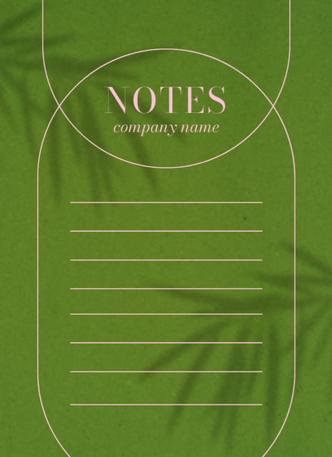 Company Planner with Shadows Of Leaves on Green Notepad 4x5.5in Design Template