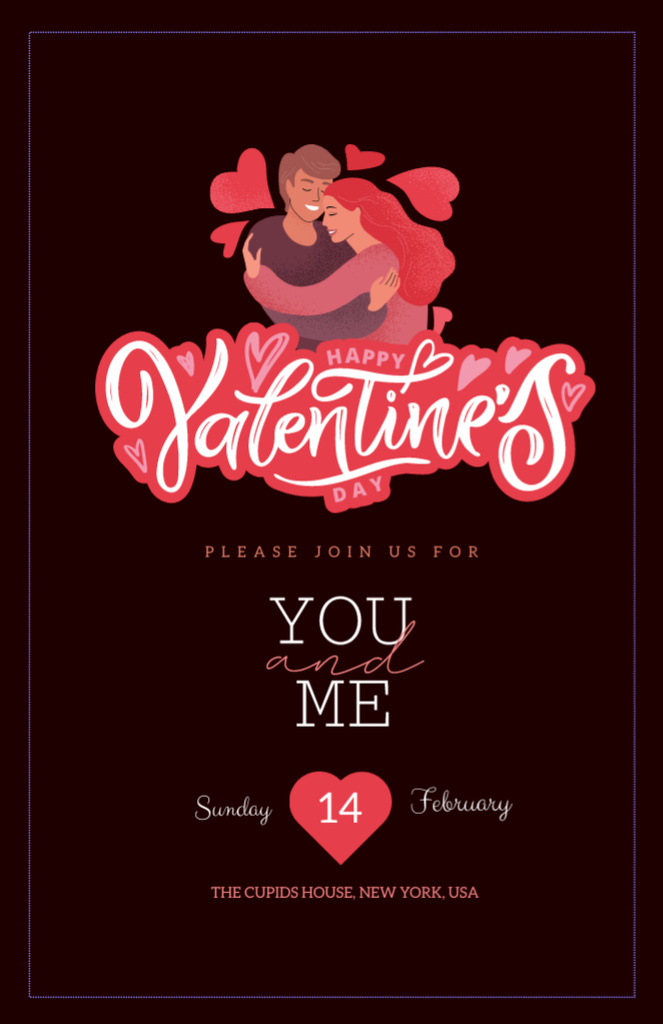 Happy Valentine's Day Greeting With Couple in Hearts Invitation 5.5x8.5in Modelo de Design
