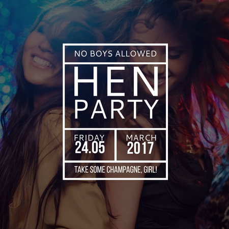 Hen Party invitation with Girls Dancing Instagram AD Design Template