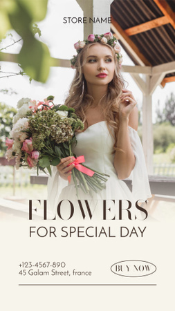 Flower Shop Ad with Beautiful Bride Instagram Video Story Modelo de Design