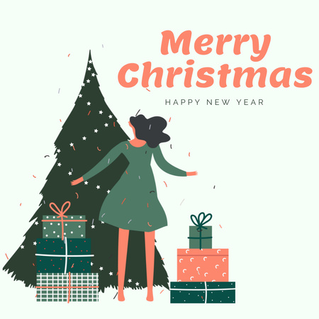 Christmas Holiday Greeting with Woman Instagram Design Template