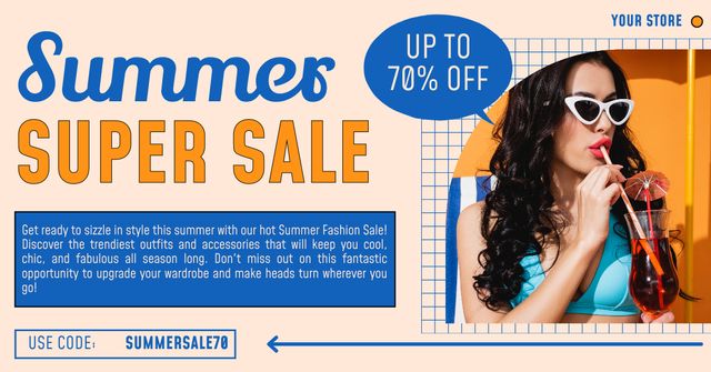 Designvorlage Summer Super Sale of Sunglasses für Facebook AD