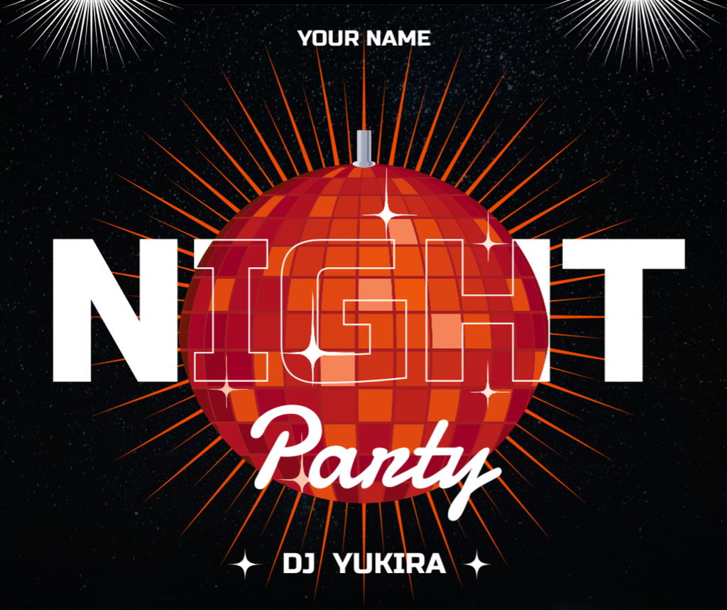 Night Party Announcement with Disco Ball Facebook Design Template