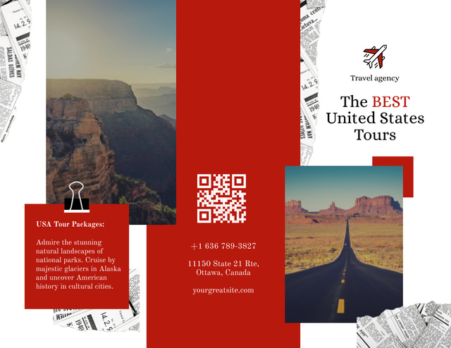 Plantilla de diseño de Travel Tour to USA with Highway Brochure 8.5x11in 