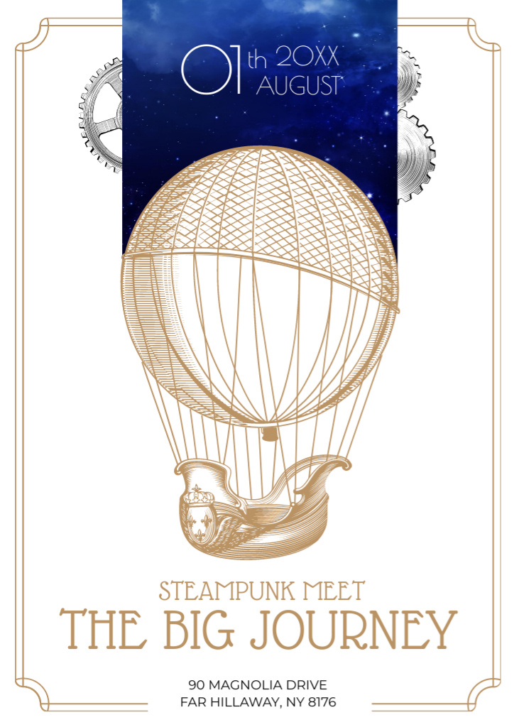 Steampunk event with Air Balloon Invitation Modelo de Design