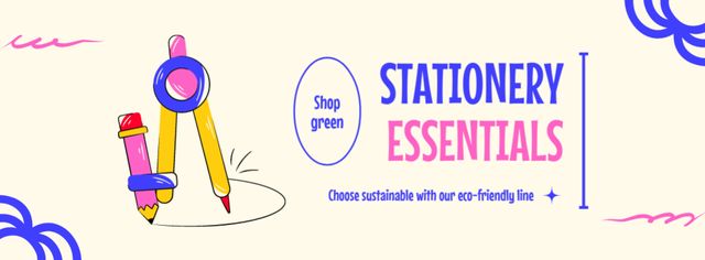 Stationery Essentials Ad with Illustration of Compass Facebook cover Modelo de Design