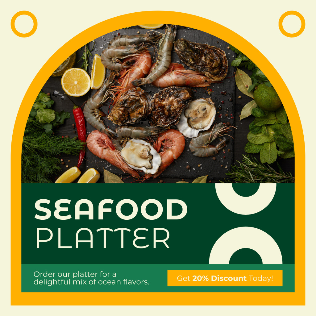Delicious Seafood with Shrimps and Prawns Instagram tervezősablon