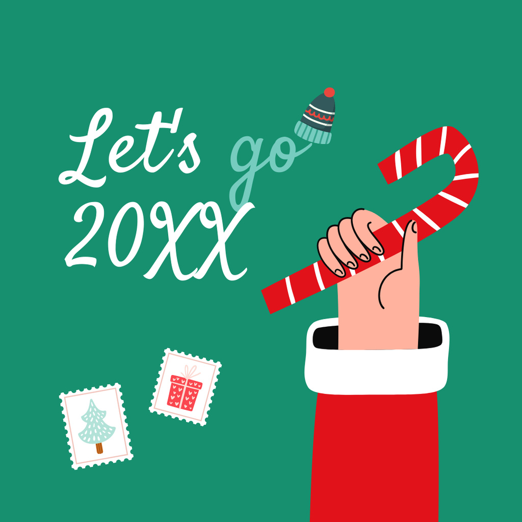 Ontwerpsjabloon van Instagram van Santa With Candy Cane And New Year Holiday Greeting