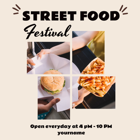 Modèle de visuel Invitation au festival de la cuisine de rue avec burger et frites - Instagram