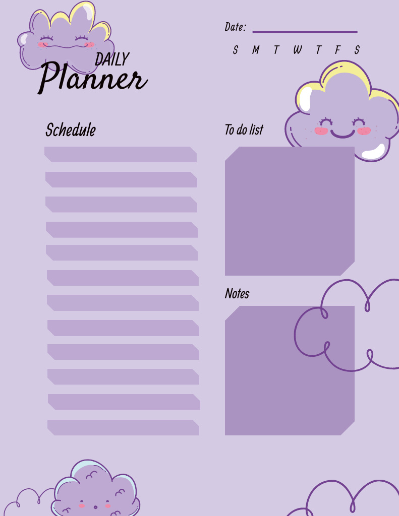 Modèle de visuel Daily Planner with Cute Cartoon Clouds - Notepad 8.5x11in