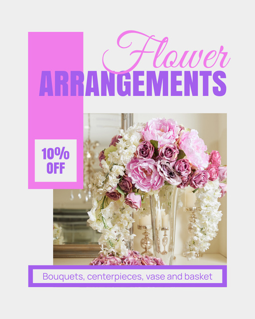 Designvorlage Discount on Flower Arrangements with Chic Arrangement in Vase für Instagram Post Vertical