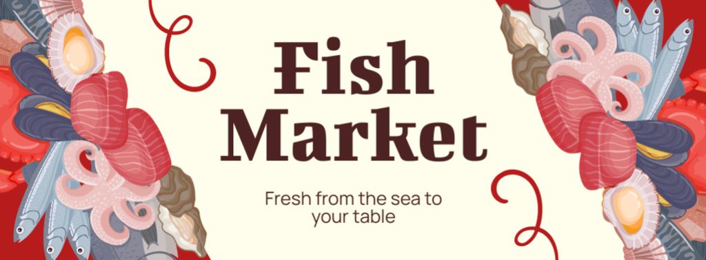 Ontwerpsjabloon van Facebook cover van Fish Market Ad with Creative Illustration